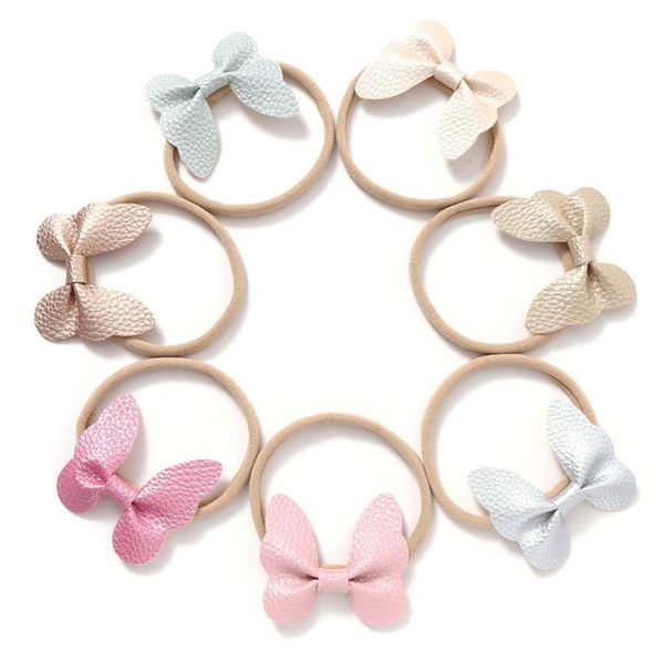 

7pcs/lot infant bow hair accessories hair bands for girls pu leather butterfly babay headbands 7 colors jfny039, Slivery;white