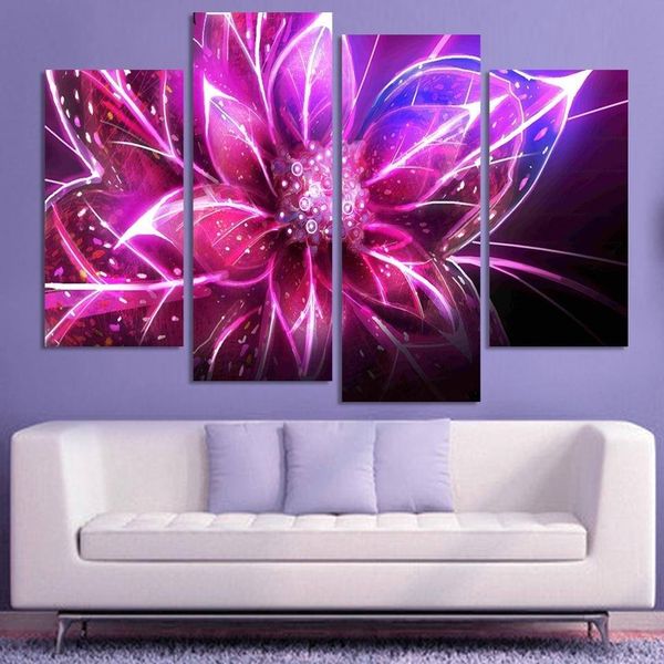 

4pcs/set fantacy flower (no frame) wall art oil painting on canvas paintings red purple abstract picture decor living room