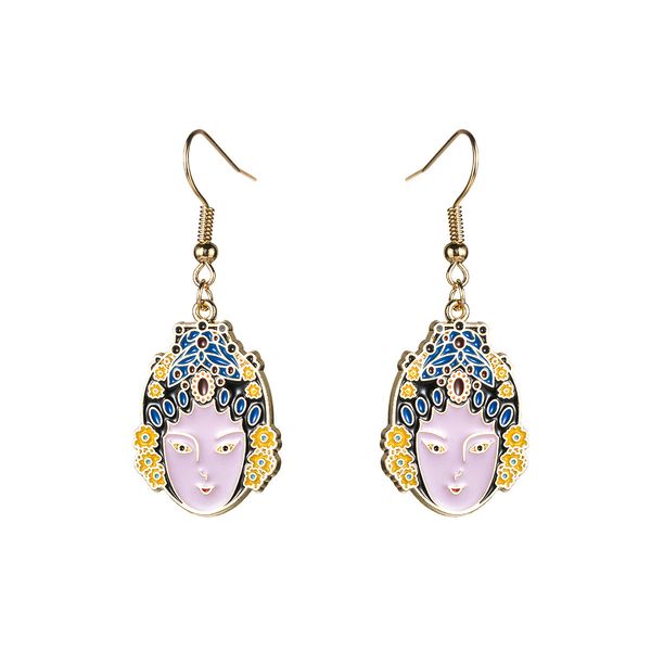 

earrings trend chinese style peking opera facial makeup huadan bride earrings national style dripping oil ear hook, Golden
