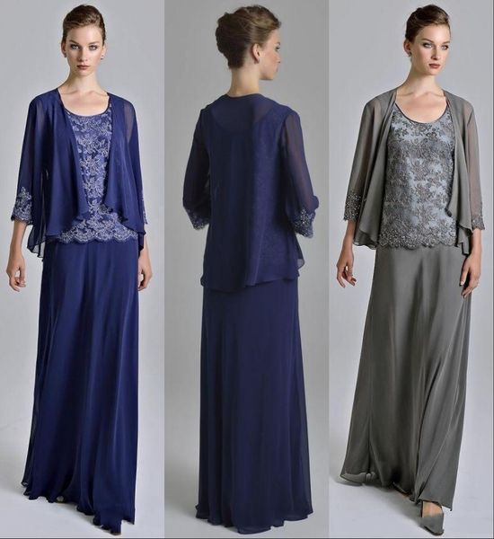 

modest a line floor length dark blue chiffon mother of the bridal dresses with appliques lace chiffon evening long women dresses custom made, Black;red