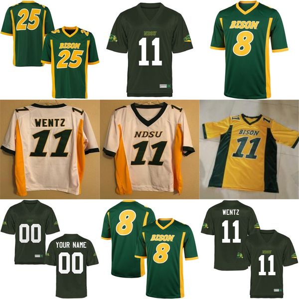 

custom ncaa ndsu bison 11 carson wentz mens youth womens yellow gold green white stitched any name and number college football jerseys s-6xl, Black;red