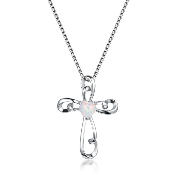 

white blue red fire opal 925 sterling silver heart cross pendant charm necklaces for women 2019