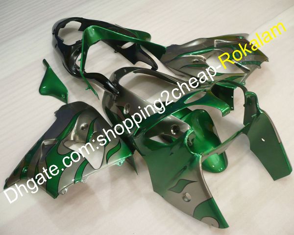 

new arrival motorcycle for kawasaki fairing kit zx-9r zx9r 2000 2001 zx 9r 00 01 abs plastic cowling parts silver flame green
