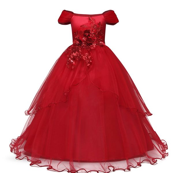 2020 Red Girl Lace Embroidery Christmas Birthday Party Dress Flower ...