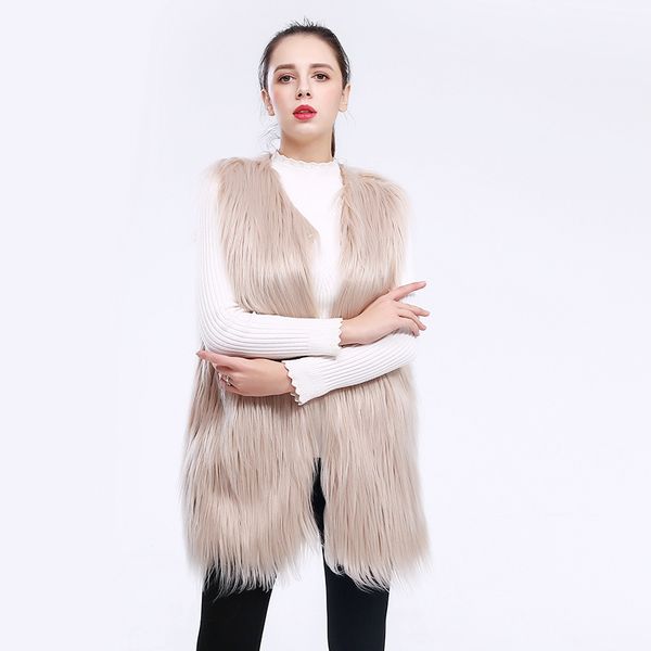 

2018 new faux fur vest winter women fashion washed wool lamb floating vests plus size, Black