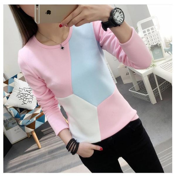 

2017 new autumn winter women t-shirt korean kawaii women thicken warm bottoming shirt vetements casual velour tracksuit, White