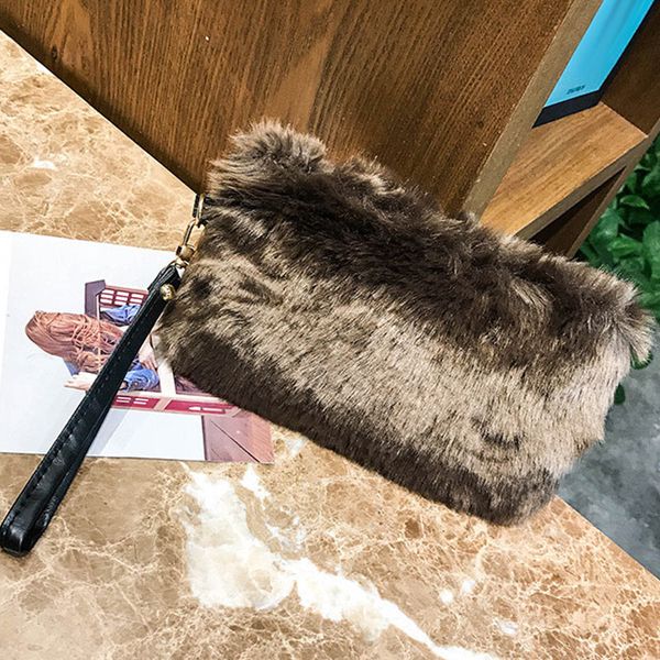 

selling 1 pcs women wallet purse solid color zipper plush for mobile phone money cards -b5