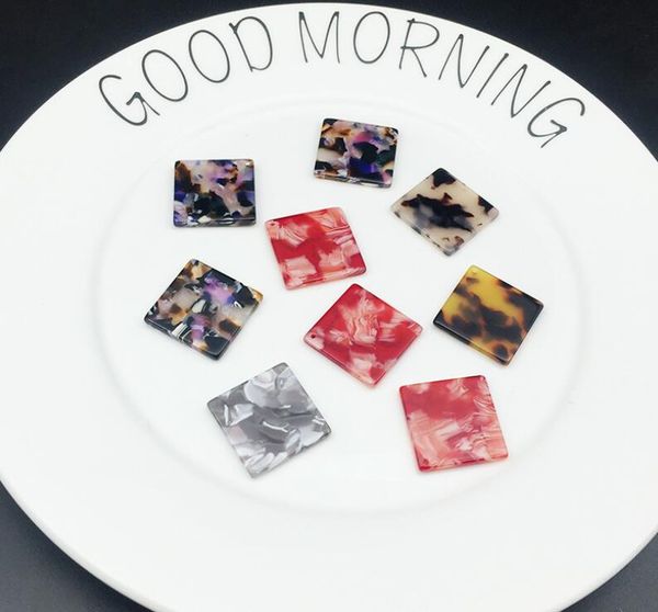 

10pcs 25x25mm cellulose acetate solid square charm for jewelry making and crafting fashion earring pendants, Silver