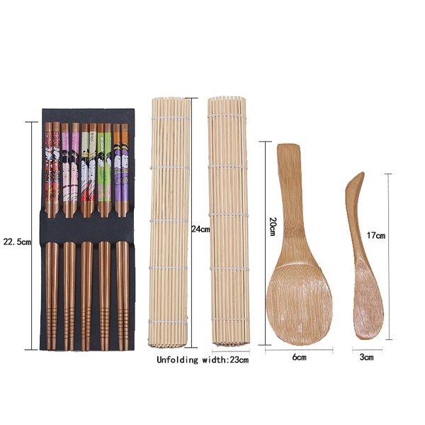 

5pcs/set bamboo sushi maker set including 2pcs rolling mat rice spreader paddle 5pairs chopsticks cooking tools