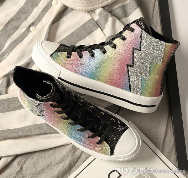 

2020 fashion new 3m chameleon laser casual sports high-men's shoes canvas running shoes sneakers, Black