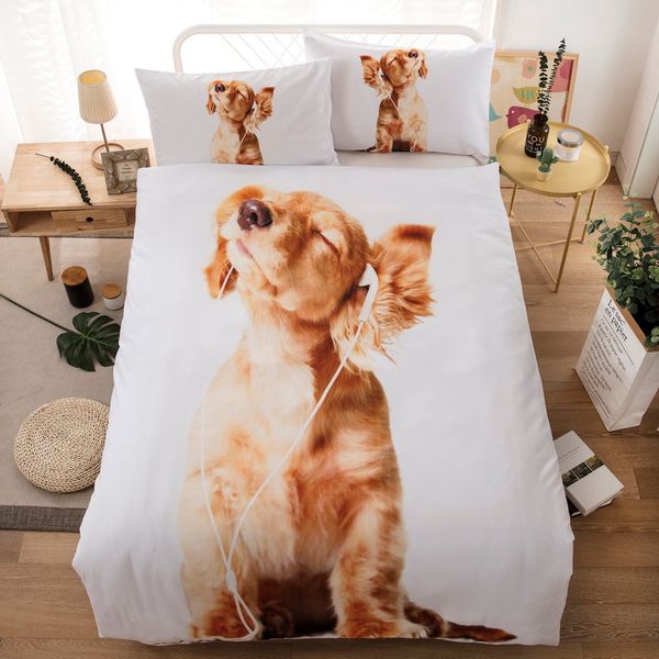 

wensd eu au us double white bedding  size 3pcs duvet cover set bed bedline listen to music dog  size bed sets 3d