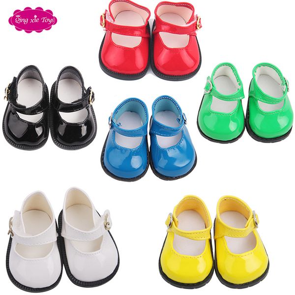 

flat leather shoes with solid soles and buckles are suitable for an 18-inch american doll