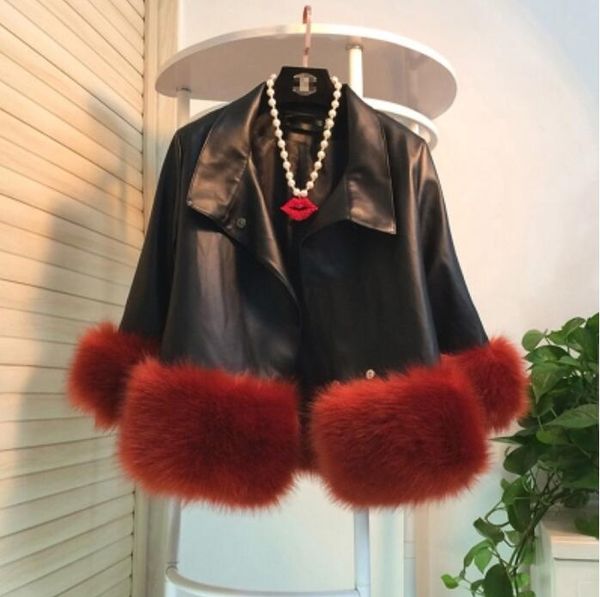 

korean version of loose small leather fashion faux fur coat new winter multi-color large size plus cotton women's jacket, Black