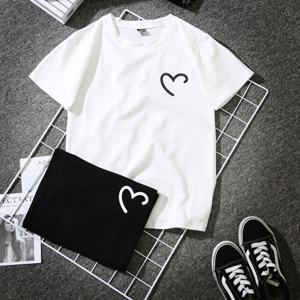 

funny geometric print t shirt summer heart women black white short sleeve t shirt femme harajuku streetwear drop shipping
