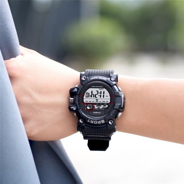 

casual fashion multi-function 30m waterproof watch led digital double action watch black orange men, Slivery;brown
