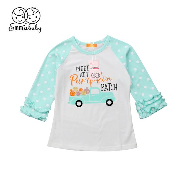 

adorable cute halloween baby kids girl long sleeve ruffles polka dot color patch shirt outfit printed blouse clothes autumn, White;black