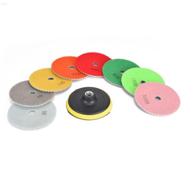 

9pcs wet dry diamond polishing pad 4 inch with backer pad for granite stone concrete marble polish grinding sanding discs set