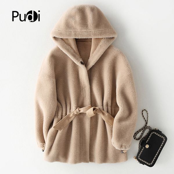 

pudi b181169 women's winter warm real wool jacket vest genuine leisure girl coat lady jacket overcoat, Black