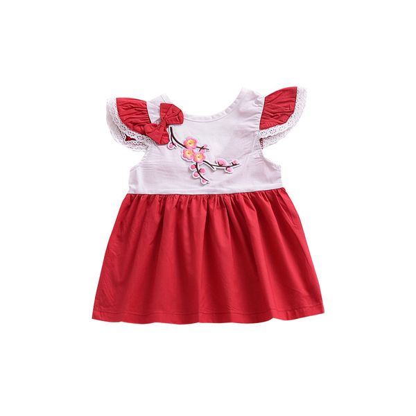 

2019 europe and the united states new girl baby summer lace flying sleeve dress in the children's three-dimensional flower, Red;yellow