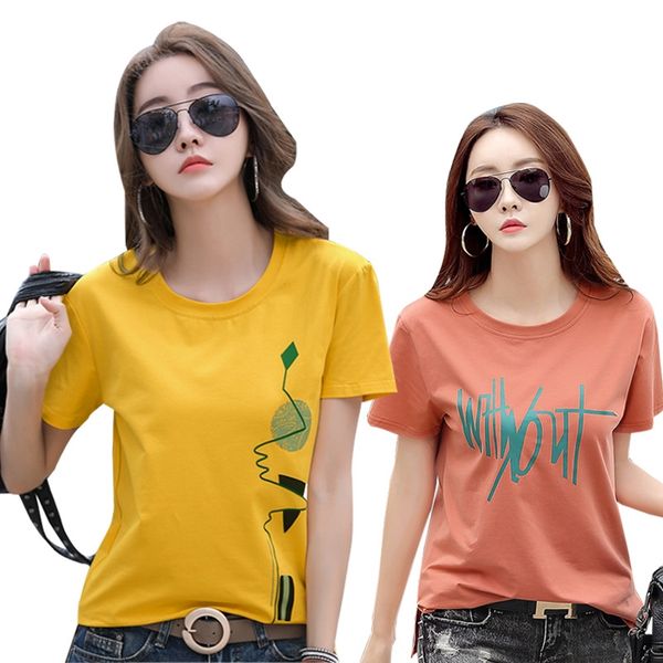 

2020 loose large size slim printing short sleeve pure cotton cotton t-shirt women's half sleeve t-shirt shirt, White