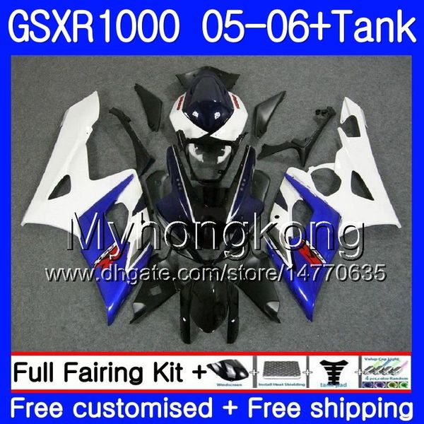 Комплект + бак Для SUZUKI GSXR-1000 1000CC GSXR 1000 05 06 Кузов 300HM.2 GSX-R1000 1000 CC GSX R1000 K5 синий белый верх GSXR1000 2005 г. 2006