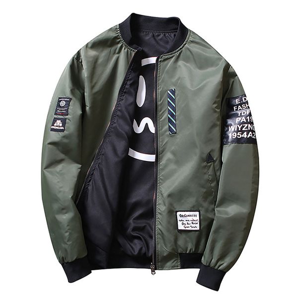 

chtengiber smile print men jackets windbreakers cortaviento hombre stand collar double-sided wear coats casual outwear, Black;brown