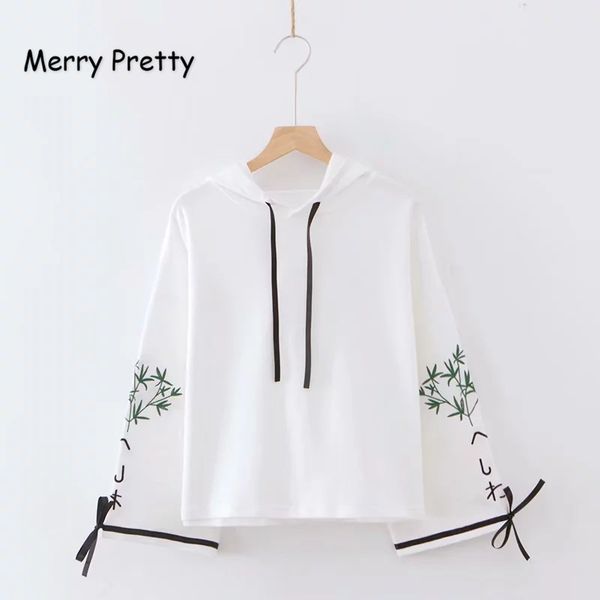 

merry pretty women hooded sweatshirts autumn long sleeve drawstring pullovers for femme elegant embroidery white hoodies, Black