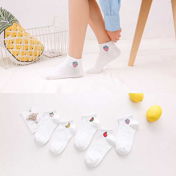 

spring and summer new style socks wholesale orange days cotton goods women's pure cotton solid white fruit short socks col, Black;white