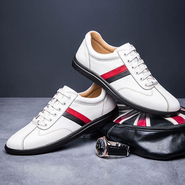

genuine leather men casual shoes new spring plus size 47 loafers breathable lace-up platform sneakers driving shoes, Black