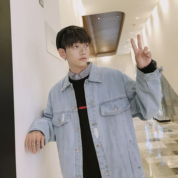 

ins super jacket and jeans jacket spring and autumn tide ulzzang men's loose antique chic college style couple dress, Black;brown