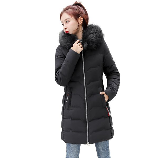 

women winter jackets long warm coat female jacket fur collar 2019 ladies parka abrigos mujer invierno, Tan;black