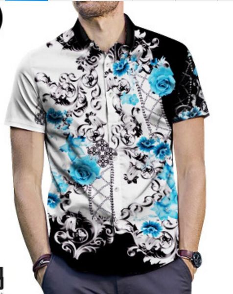2019 New Type Men S Wear Flower Printed Short Sleeve Court Shirts