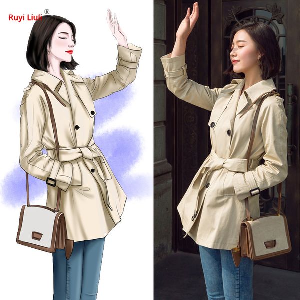 

trenchcoat female chun qiu new fund han edition is small thin money is loose close waist short paragraph coat, Tan;black