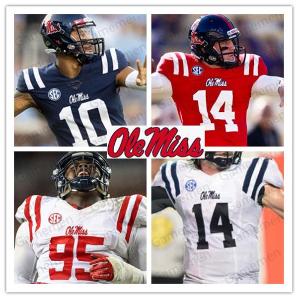 

custom ole miss rebels 8 elijah moore 14 dk metcalf 10 eli manning 17 evan engram football any name number stitched men jersey, Black;red