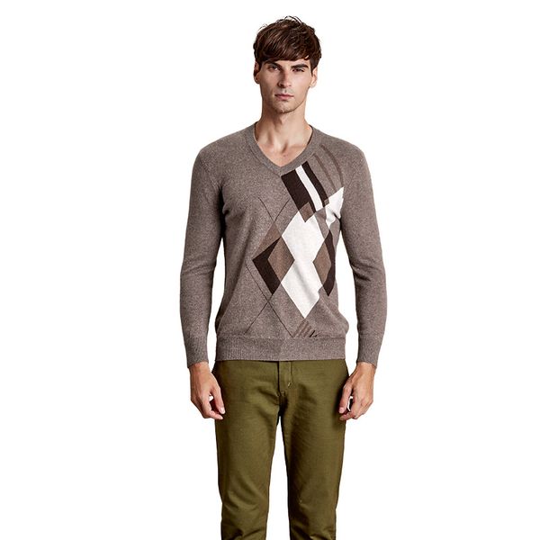 

zhili men's slim fit v-neck pullover warm cashmere sweater, White;black