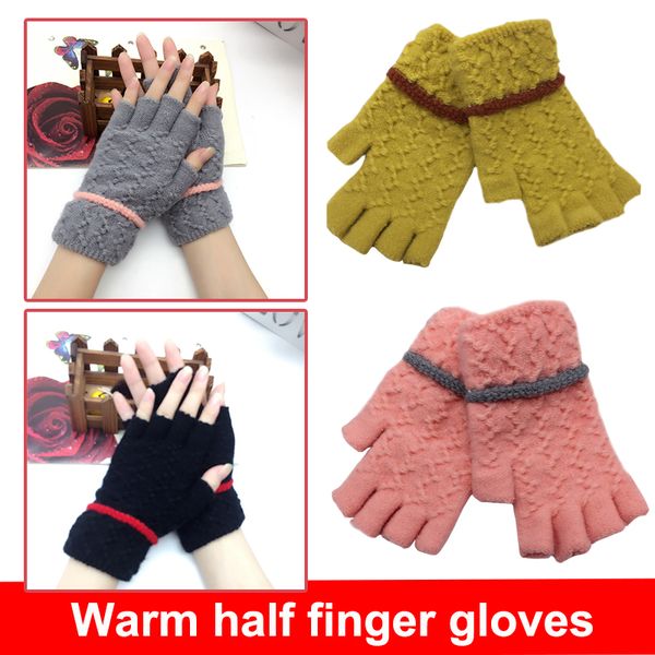 

warm gloves lady wool motorcycle half-finger mittens mobile phone riding riding glove winter bicycle skiing, Black