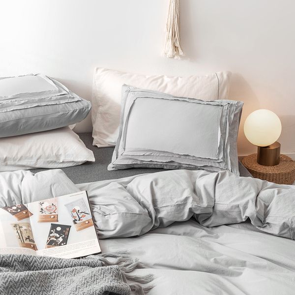 2019 Lucky Home Bedding Sets Light Gray 100 Washed Cotton Duvet