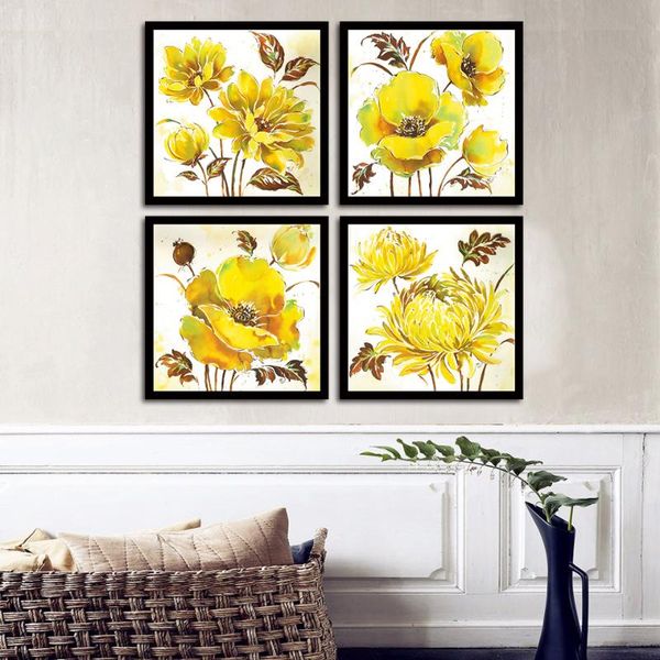

paintings nordic abstract yellow flowers poster girl's room pictures home decor prints canvas minimalism chrysanthemum painting wall ar