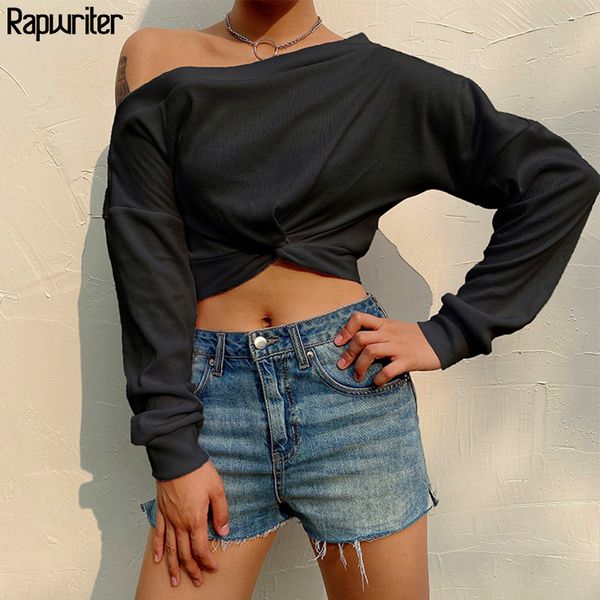 

rapwriter off shoulder asymmetric women's t-shirts female slim long sleeve bow tee shirt fashion black tshirt spring, White