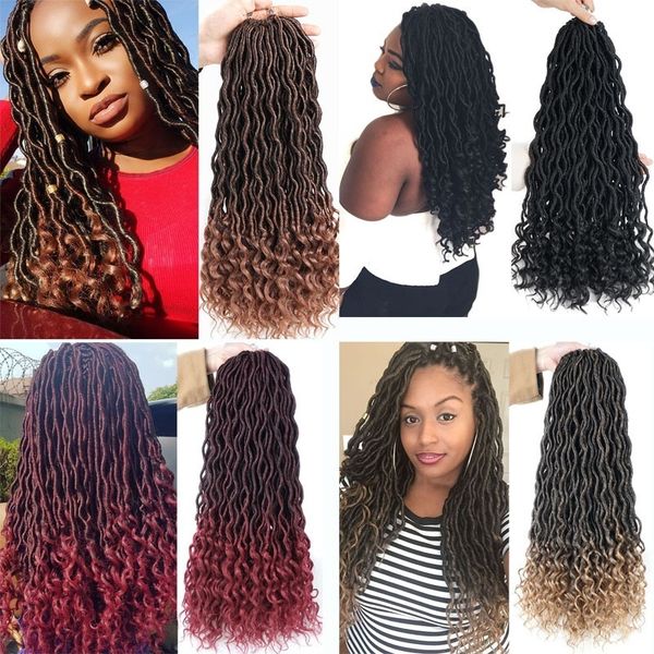 

curly faux locs braids 20inch faux locs crochet hair with curly ends goddess crochet synthetic braiding extensions, Black
