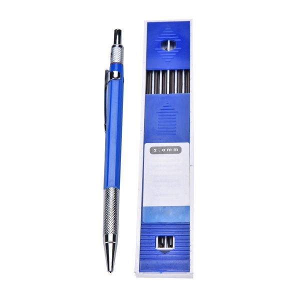 

2b plastic 1 set 2mm metal shell automatic mechanical lead pencils draw drafting pencil with 12 leads refills, Blue;orange