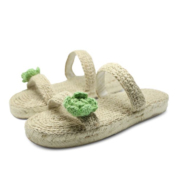 

fashion hand-made jute cotton slipper women shoes green flower, Red;white