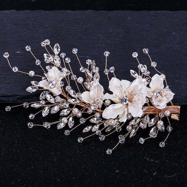 

fashion wedding bride tiaras crown headband pearl flower hair clips hairpin temperament elegant hair accessories jewelry, Golden;white
