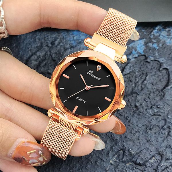 

geneva watch for women stylish classic new luxury stainless steel analog quartz analog ladies wrist watches with rose gold uhren, Slivery;brown