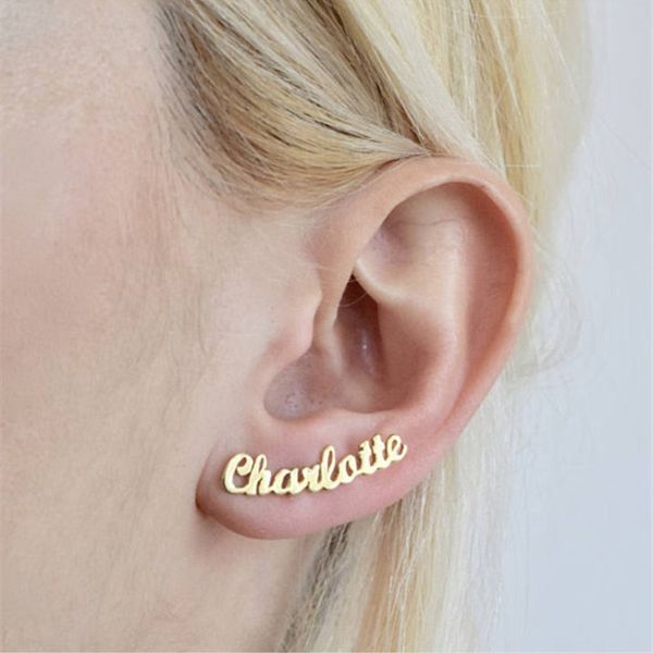 

steel name custom earrings for women customized initials nameplate earring friends gift oorbellen voor vrouwen, Golden;silver