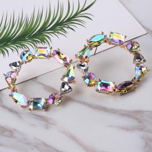 

bohemian shiny crystal beads dangle earrings for women statement colorful big round drop earrings fashion charm ethnic oorbellen, Silver