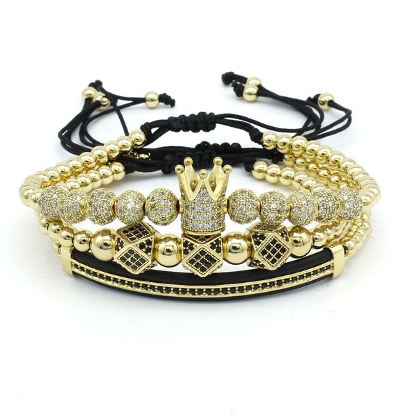 

charm bracelets set imperial crown gold beads stacked bracelet 3pcs set royal king style for men women girls braided adjustable bangle m112f