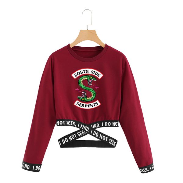 

riverdale crop top толстовка harajuku с длинным рукавом толстовка обрезанные женщины south side serpent печать instagram одежда tracksuit, Black