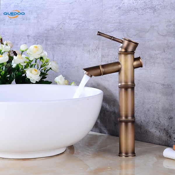 

solid brass bamboo vessel single hole antique bronze faucet in classic look tall bathroom tap