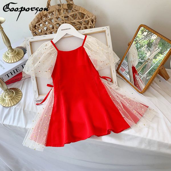 

gooporson fashion summer kids dresses for girls mesh star sequins little girl princess costume party vestidos children clothes, Red;yellow